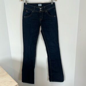 Womens 4 Hudson Jeans 27 Bootcut Dark Blue Wash Denim Flap Pockets Mid Rise
